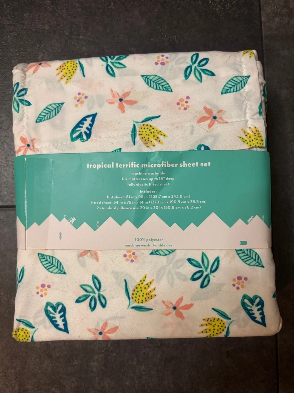 Pillowfort White Microfiber Sheet Set with Teal, Yellow and Coral Floral Print